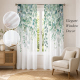 Bedliving Sheer Curtains Inches Long 2 Panels Sage Green Eucalyptus Leaves Light Filtering Voile Drapes Rod Pocket for Bedroom Living Room Decor
