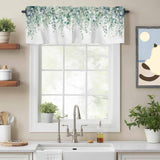 Sage Green Eucalyptus Leaves Kitchen Window Valance Curtain, Green Leaf Rod Pocket Light Filtering Window Topper, 54 x 18 Inch, 1 Panel