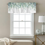 Sage Green Eucalyptus Leaves Kitchen Window Valance Curtain, Green Leaf Rod Pocket Light Filtering Window Topper, 54 x 18 Inch, 1 Panel
