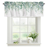 Sage Green Eucalyptus Leaves Kitchen Window Valance Curtain, Green Leaf Rod Pocket Light Filtering Window Topper, 54 x 18 Inch, 1 Panel