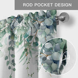 Sage Green Eucalyptus Leaves Kitchen Window Valance Curtain, Green Leaf Rod Pocket Light Filtering Window Topper, 54 x 18 Inch, 1 Panel