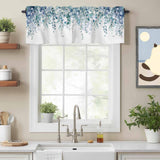 Eucalyptus Leaves Kitchen Window Valance Curtain, Blue Green Rod Pocket Light Filtering Window Topper, 54 x 18 Inch, 1 Panel