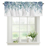 Eucalyptus Leaves Kitchen Window Valance Curtain, Blue Green Rod Pocket Light Filtering Window Topper, 54 x 18 Inch, 1 Panel