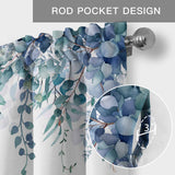 Eucalyptus Leaves Kitchen Window Valance Curtain, Blue Green Rod Pocket Light Filtering Window Topper, 54 x 18 Inch, 1 Panel