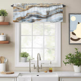 Modern White Gold Kitchen Window Valance Curtain, Abstract Geometric Marble Printed Rod Pocket Light Filtering Window Topper, 54 x 18 Inch, 1 Panel