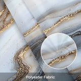 Modern White Gold Kitchen Window Valance Curtain, Abstract Geometric Marble Printed Rod Pocket Light Filtering Window Topper, 54 x 18 Inch, 1 Panel