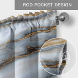 Modern White Gold Kitchen Window Valance Curtain, Abstract Geometric Marble Printed Rod Pocket Light Filtering Window Topper, 54 x 18 Inch, 1 Panel