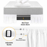 Bedliving Bed Skirt, White Solid Color Adjustable Elastic Wrap Around Dust Ruffle, Drop Pleated Style