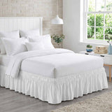 Bedliving Bed Skirt, White Solid Color Adjustable Elastic Wrap Around Dust Ruffle, Drop Pleated Style