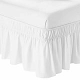Bedliving Bed Skirt, White Solid Color Adjustable Elastic Wrap Around Dust Ruffle, Drop Pleated Style