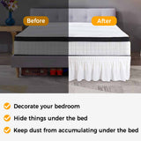 Bedliving Bed Skirt, White Solid Color Adjustable Elastic Wrap Around Dust Ruffle, Drop Pleated Style