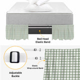 Bedliving Bed Skirt, Sage Green Plaid Check Adjustable Elastic Wrap Around Dust Ruffle, Drop Pleated Style
