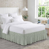Bedliving Bed Skirt, Sage Green Plaid Check Adjustable Elastic Wrap Around Dust Ruffle, Drop Pleated Style
