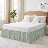 Bedliving Bed Skirt, Sage Green Plaid Check Adjustable Elastic Wrap Around Dust Ruffle, Drop Pleated Style