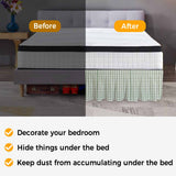 Bedliving Bed Skirt, Sage Green Plaid Check Adjustable Elastic Wrap Around Dust Ruffle, Drop Pleated Style