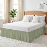 Bedliving Bed Skirt, Sage Green Spring Solid Color Adjustable Elastic Wrap Around Dust Ruffle, Drop Pleated Style