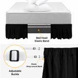 Bedliving Bed Skirt, Black Solid Color Adjustable Elastic Wrap Around Dust Ruffle, Drop Pleated Style