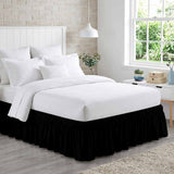 Bedliving Bed Skirt, Black Solid Color Adjustable Elastic Wrap Around Dust Ruffle, Drop Pleated Style
