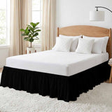 Bedliving Bed Skirt, Black Solid Color Adjustable Elastic Wrap Around Dust Ruffle, Drop Pleated Style