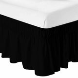 Bedliving Bed Skirt, Black Solid Color Adjustable Elastic Wrap Around Dust Ruffle, Drop Pleated Style