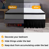 Bedliving Bed Skirt, Black Solid Color Adjustable Elastic Wrap Around Dust Ruffle, Drop Pleated Style
