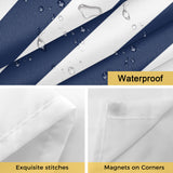 Bedliving No Hook Shower Curtain with Snap in Liner, Built-In Ring Fabric Shower Curtain Set, Mesh Top Window, Navy Blue White Cabana Stripe 72"x74"