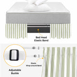 Bedliving Bed Skirt, Sage Green White Stripe Adjustable Elastic Wrap Around Dust Ruffle, Drop Pleated Style