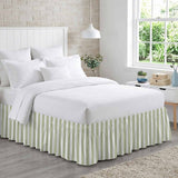 Bedliving Bed Skirt, Sage Green White Stripe Adjustable Elastic Wrap Around Dust Ruffle, Drop Pleated Style