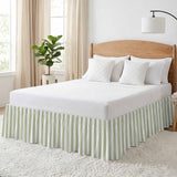 Bedliving Bed Skirt, Sage Green White Stripe Adjustable Elastic Wrap Around Dust Ruffle, Drop Pleated Style