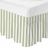 Bedliving Bed Skirt, Sage Green White Stripe Adjustable Elastic Wrap Around Dust Ruffle, Drop Pleated Style