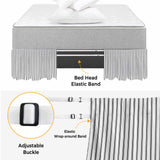 Bedliving Bed Skirt, Black Stripe Vertical Striped Adjustable Elastic Wrap Around Dust Ruffle, Drop Pleated Style