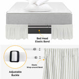 Bedliving Bed Skirt, Sage Green Stripes Vertical Striped Adjustable Elastic Wrap Around Dust Ruffle, Drop Pleated Style