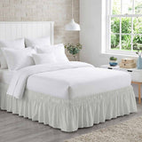 Bedliving Bed Skirt, Sage Green Stripes Vertical Striped Adjustable Elastic Wrap Around Dust Ruffle, Drop Pleated Style