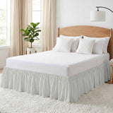 Bedliving Bed Skirt, Sage Green Stripes Vertical Striped Adjustable Elastic Wrap Around Dust Ruffle, Drop Pleated Style