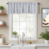 Blue Stripe Kitchen Window Valance Curtain, Vertical Striped Rod Pocket Light Filtering Window Topper, 54 x 18 Inch, 1 Panel