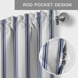 Blue Stripe Kitchen Window Valance Curtain, Vertical Striped Rod Pocket Light Filtering Window Topper, 54 x 18 Inch, 1 Panel