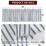 Blue Stripe Kitchen Window Valance Curtain, Vertical Striped Rod Pocket Light Filtering Window Topper, 54 x 18 Inch, 1 Panel