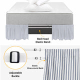 Bedliving Bed Skirt, Blue Stripe Vertical Striped Adjustable Elastic Wrap Around Dust Ruffle, Drop Pleated Style