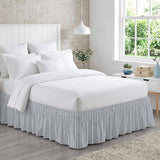 Bedliving Bed Skirt, Blue Stripe Vertical Striped Adjustable Elastic Wrap Around Dust Ruffle, Drop Pleated Style