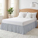 Bedliving Bed Skirt, Blue Stripe Vertical Striped Adjustable Elastic Wrap Around Dust Ruffle, Drop Pleated Style