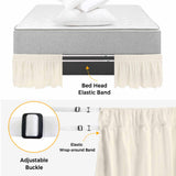 Bedliving Bed Skirt, Cream Solid Color Adjustable Elastic Wrap Around Dust Ruffle, Drop Pleated Style