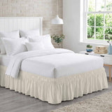 Bedliving Bed Skirt, Cream Solid Color Adjustable Elastic Wrap Around Dust Ruffle, Drop Pleated Style