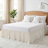 Bedliving Bed Skirt, Cream Solid Color Adjustable Elastic Wrap Around Dust Ruffle, Drop Pleated Style