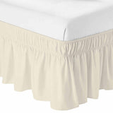 Bedliving Bed Skirt, Cream Solid Color Adjustable Elastic Wrap Around Dust Ruffle, Drop Pleated Style