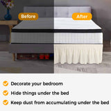 Bedliving Bed Skirt, Cream Solid Color Adjustable Elastic Wrap Around Dust Ruffle, Drop Pleated Style