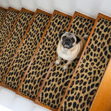 Bedliving Stair Treads for Wooden Steps, 15 Pack 8"x30" Non Slip Peel and Stick Carpet Stair Treads for Dogs, Retro Brown Leopard Print