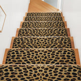 Bedliving Stair Treads for Wooden Steps, 15 Pack 8"x30" Non Slip Peel and Stick Carpet Stair Treads for Dogs, Retro Brown Leopard Print