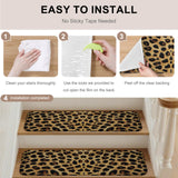 Bedliving Stair Treads for Wooden Steps, 15 Pack 8"x30" Non Slip Peel and Stick Carpet Stair Treads for Dogs, Retro Brown Leopard Print