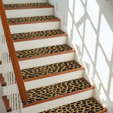 Bedliving Stair Treads for Wooden Steps, 15 Pack 8"x30" Non Slip Peel and Stick Carpet Stair Treads for Dogs, Retro Brown Leopard Print