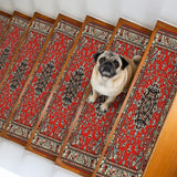 Bedliving Stair Treads for Wooden Steps, 15 Pack 8"x30" Non Slip Peel and Stick Carpet Stair Treads for Dogs, Red Bohemian Boho Tribe Texture